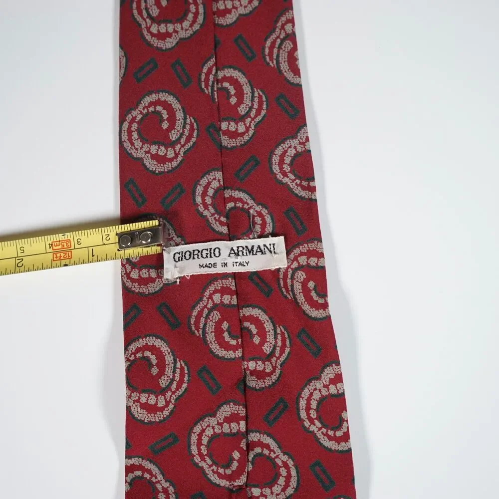 Giorgio Armani Vintage Skinny Tie Abstract Pattern Red